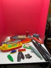 Vintage toy boats ships accessories