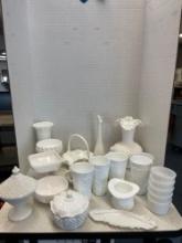 Large milk, glass lot, including a swung vase
