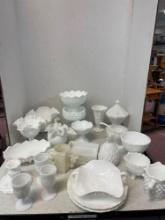 Milk glass egg cups candleholders hobnail vases ruffled vases