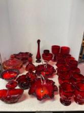 Ruby red glassware, swing vase, hobnail more