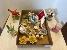 porcelain ceramic miniature figures, birds, flowers, and more