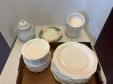 ceramic kitchenware set and floral plate