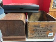 Antique Hercules powder box bonnet top treadle sewing machine top painted box need repair