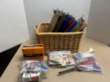 miscellaneous lot of batteries, markers and clipboards