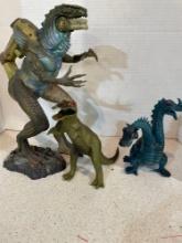 Godzilla, two headed dragon and dinosaur toys