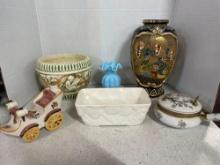 Pottery vase, Fenton ruffled vase, Asian vase marked Japan, Hull plant and more