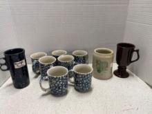Pottery mugs, including Bennington