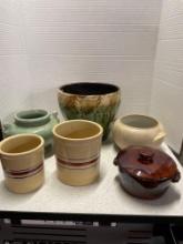 Roseville and other pottery, planters, vases, crocs