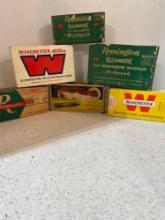 6 vintage cartridge boxes. Remington, Winchester and Western
