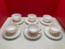 6 Fenton white silver crest cups and saucers