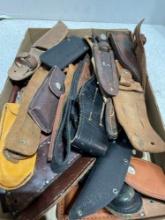 Large lot of knife sheaths for both pocket and hunting knives