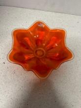vintage Viking orange glass bowl six petal