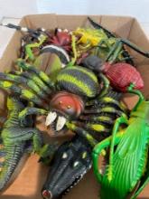 Lot of plastic and rubber insects, frogs and reptile toys