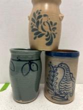 3 decorative stoneware crocks
