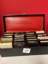 Vintage eight track tapes in case includes the Beatles Jimi Hendrix, Led Zeppelin Rolling Stones