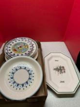Vintage plates and shot glasses and other vintage glassware