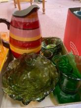 Green glassware, pitchers, and more
