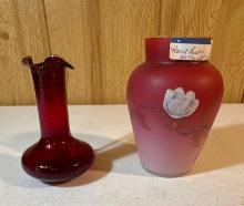 Hand-Painted Early 20s Vase / Glass Red Vase