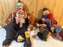 1 Porcelain Clown / 1 Plastic and Yarn Clown