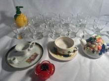 Glass Butter Dish, Whiskey or Shot Glasses, Teapot, Etc
