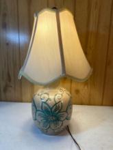Beautiful Cream With Turquoise Flowers Table Top Lamp With Shade