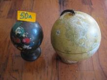 (2) World Globes Small one is custom made from metal