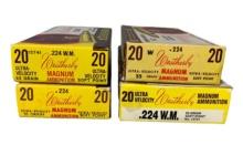 Four Boxes Vintage Weatherby 224 Magnum Ammunition
