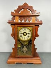 Vintage E. N. Welch Wood Case Eight Day Shelf Clock with Alarm