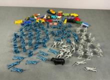 Large Lot of Little Cars and Toy Soldiers