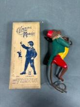Vintage Lehmann Tin Lithograph Climbing Monkey Toy with Original Box Made in Germany