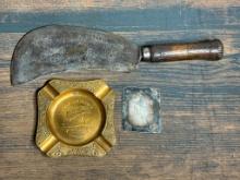 Group of Antique Items Including early cleaver knife, advertising ashtray and more