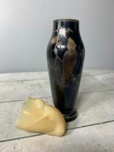 McKee Bottoms Up Shot Glass / Barware and Enamel Black Figural Bird Vase