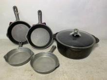 Griswold Cast Iron Dutch Oven with Glass Lid, Pewtarex Skillets & StanSport Cast Iron Skillet