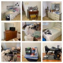 Bedroom Contents Lot - Single Bed, Full Bed, Sewing Machine,