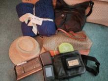 Ladies fashion lot: purses, Travelon, wallets, hat & throw