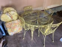 vintage yellow rot iron table and 4 chairs