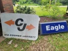 Metal CJ and plastic Eagle advertising signs