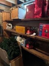 coca-Cola collectibles and assorted Christmas items on shelf