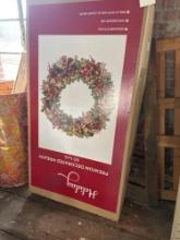 60" holiday wreath, treadle base and wood chairs.