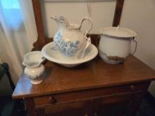 Raleigh Bowl & Pitcher, Pottery & Enameled Pot