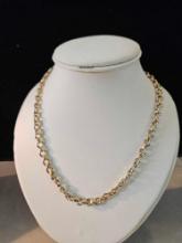 Lady's 18k yellow and white gold 18in long hollow link necklace