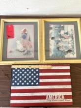 patriotic prints and wood American flag
