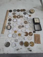Lot of Pocket Watches Watch Faces Dials Mostly Porcelain Parts Etc