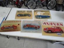 5 Modern Car Tin Signs AAA Sign Co, Marmot wasp, Bentley 4500, Winton Bullet, Auburn, Pontiac