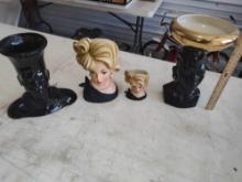 4 Vintage Head Vases Napco Big one is chipped