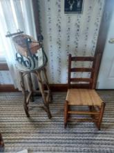 Wicker Cushion Rocking Chair, Stand, & Small Sleigh Decoration