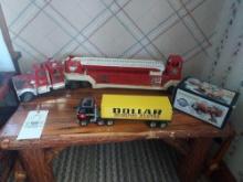 Tonka Ladder Trailer Fire Truck, Dollar General Delivery Truck, & Pedal Car Themed Bank