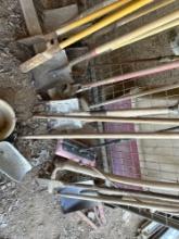 Assortment of Yard Tools - Shovels, Picks, Tamper, Post-Hole Digger