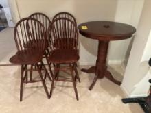 Wooden High Top Table and Rotating Chairs