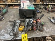 miscellaneous angle, grinders, tape, measure tool bag